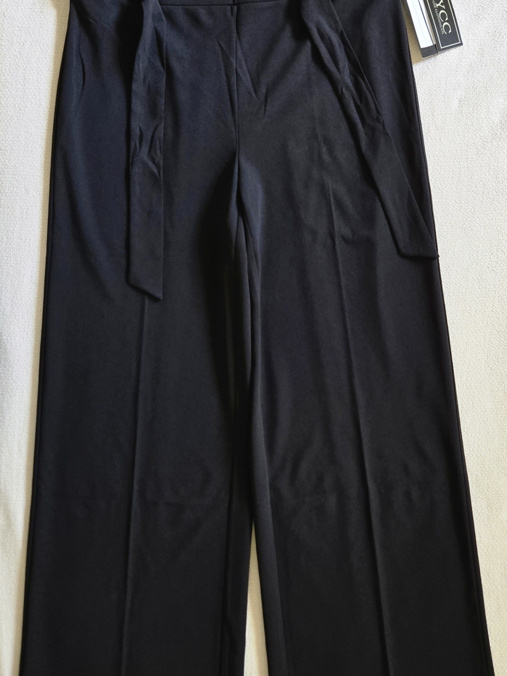 NWT NYCC Black Wide Leg Tie Waist Dress Pants Size 14 Career Flowy Crepe